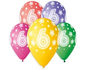 Balony kolorowe cyfra 6 - 5 sztuk 33 cm, GoDan