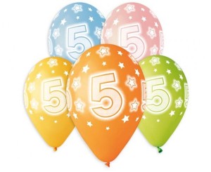 Balony kolorowe cyfra 5 - 5 sztuk 33 cm, GoDan