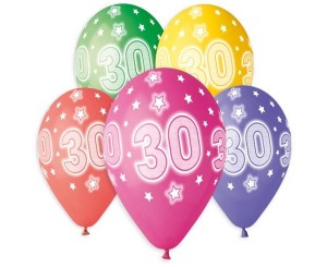 Balony kolorowe cyfra 30 - 5 sztuk 33 cm, GoDan