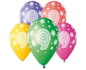 Balony kolorowe cyfra 9 - 5 sztuk 33 cm, GoDan