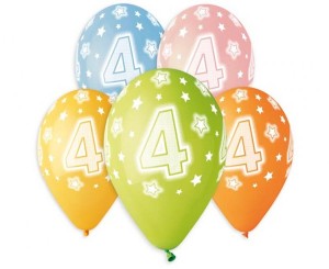 Balony kolorowe cyfra 4 - 5 sztuk 33 cm, GoDan