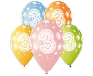 Balony kolorowe cyfra 3 - 5 sztuk 33 cm, GoDan