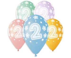 Balony kolorowe cyfra 2 - 5 sztuk 33 cm, GoDan