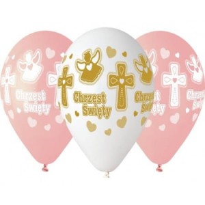 Balony Chrzest Dziewczynki 5 sztuk 33 cm Premium Hel, Godan