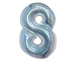 Balon foliowy Cyfra 8 holograficzny srebrny 76 cm, GoDan