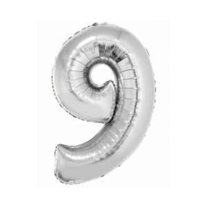Balon foliowy Cyfra 9 srebrna 76 cm, GoDan