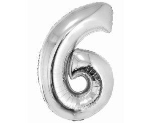 Balon foliowy Cyfra 6 srebrna 76 cm, GoDan