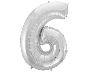 Balon foliowy Cyfra 6 srebrna 85 cm, GoDan