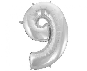 Balon foliowy Cyfra 9 srebrna 85 cm, GoDan
