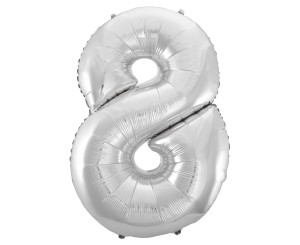 Balon foliowy Cyfra 8 srebrna 92 cm, GoDan