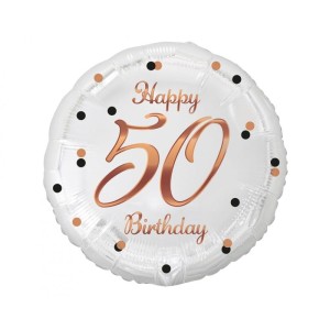 Balon foliowy Liczba 50 Happy 50 Birthday biały 36 cm, Godan