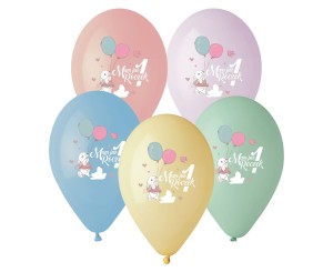 Balony Mam już 1 roczek króliczek 33 cm 5 sztuk Premium Hel, Godan