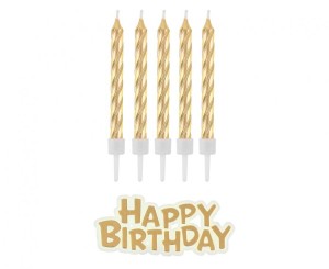 Świeczki urodzinowe złote Happy Birthday 16 sztuk B&C, GoDan