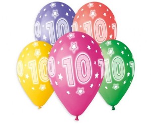 Balony kolorowe cyfra 10 33 cm 5 sztuk Premium Hel, GoDan