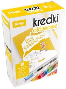 Zestaw plastyczny Kurs rysowania Kredki 24 kolory + książka, Pentel