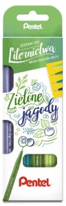 Pisaki pędzelkowe zestaw do liternictwa Brush Sign Pen 4 sztuki Zielone Jagody, Pentel