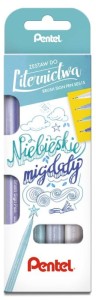 Pisaki pędzelkowe zestaw do liternictwa Brush Sign Pen 4 sztuki Niebieskie Migdały, Pentel