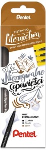 Pisaki pędzelkowe zestaw do liternictwa Brush Sign Pen 3 sztuki Niezmywalne Opowieści, Pentel