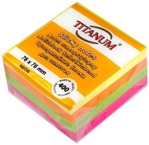 Notes samoprzylepny neonowy kostka 76 x 76 mm 400 karteczek, Titanum