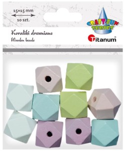 Koraliki drewniane pastelowe geometryczne 15 mm 10 sztuk, Craft Fun