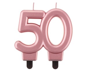 Świeczka urodzinowa cyfra 50 metalik różowo-złota, GoDan