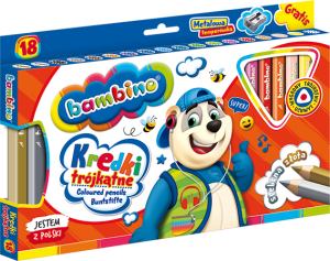 Kredki ołówkowe grube Bambino 18 kolorów trójkątne + temperówka Jumbo