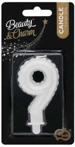 Świeczka urodzinowa cyfra 9 perłowa biała 7 cm, GoDan