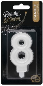 Świeczka urodzinowa cyfra 8 perłowa biała 7 cm, GoDan