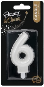 Świeczka urodzinowa cyfra 6 perłowa biała 7 cm, GoDan
