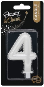 Świeczka urodzinowa cyfra 4 perłowa biała 7 cm, GoDan