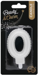 Świeczka urodzinowa cyfra 0 perłowa biała 7 cm, GoDan