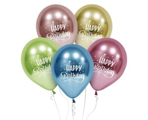 Balony Happy Birthday platynowe 30 cm 5 sztuk, GoDan