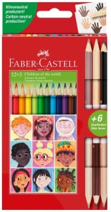Kredki ołówkowe trójkątne 12 kolorów + 3 kredki dwustronne Children Of The World, Faber Castell