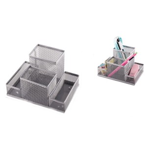 Organizer na biurko metalowy srebrny 15,5 x 10 cm, Main Paper