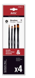 Pędzle do farb syntetyczne zestaw 4 sztuk płaskie 5-7-9 i okrągły 6, Main Paper