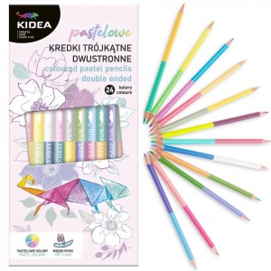 Kredki dwustronne pastelowe 24 kolory trójkątne Kidea