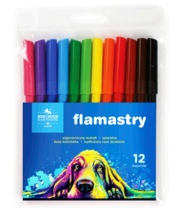 Flamastry szkolne trójkątne 12 kolorów Pies seria niebieska, Koh i Noor