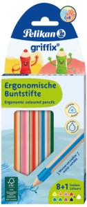Kredki szkolne trójkątne ergonomiczne 8+1 kolorów Griffix, Pelikan