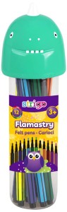 Flamastry szkolne w etui Dinozaur 12 kolorów, Strigo