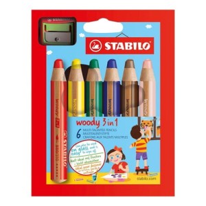 Kredki Woody grube 6 sztuk z temperówką, Stabilo