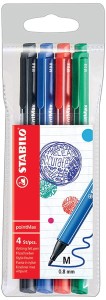 Cienkopisy Stabilo Point Max 4 kolory 0,8 mm w etui