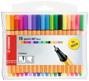 Cienkopisy Stabilo Point 88 mini 18 kolorów neon 0,4 mm w etui