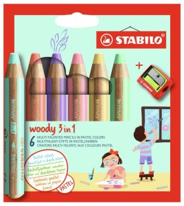 Kredki grube Stabilo Woody pastelowe 6 kolorów 3w1 + temperówka