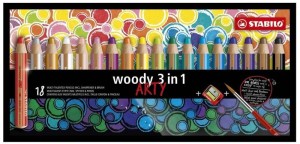 Kredki grube Stabilo Woody 18 kolorów 3w1 Arty + temperówka i pędzelek