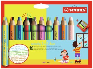 Kredki grube Stabilo Woody dwukolorowe 10 sztuk 3w1 + temperówka