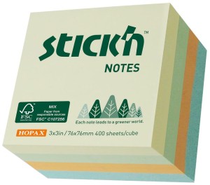 Karteczki samoprzylepne notes pastel 76 x 76 mm 400 karteczek FSC, Stick'n