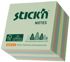 Karteczki samoprzylepne notes pastel 76 x 76 mm 400 karteczek FSC, Stick'n
