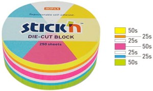 Karteczki samoprzylepne notes koło 67 x 67 mm 5 kolorów neon 250 karteczek, Stick'n