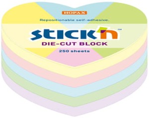 Karteczki samoprzylepne notes Serce 64 x 67 mm pastelowe 5 kolorów 250 karteczek, Stick'n
