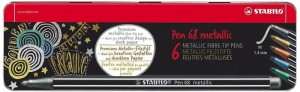 Pisaki Flamastry Stabilo 6 kolorów metalicznych Pen 68 w etui metalowym